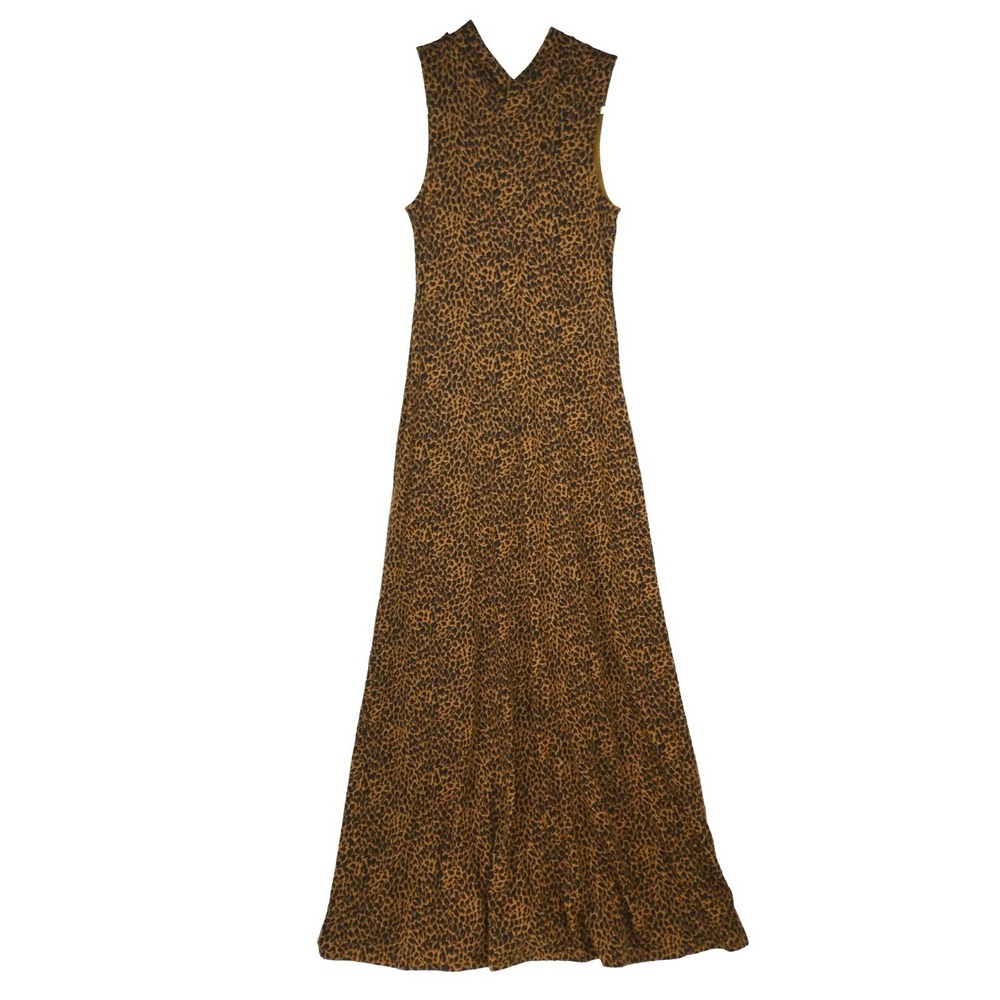Garnet Hill Maxi Dress‎ Size XS Leopard Animal Print Brown Sleeveless Stretch